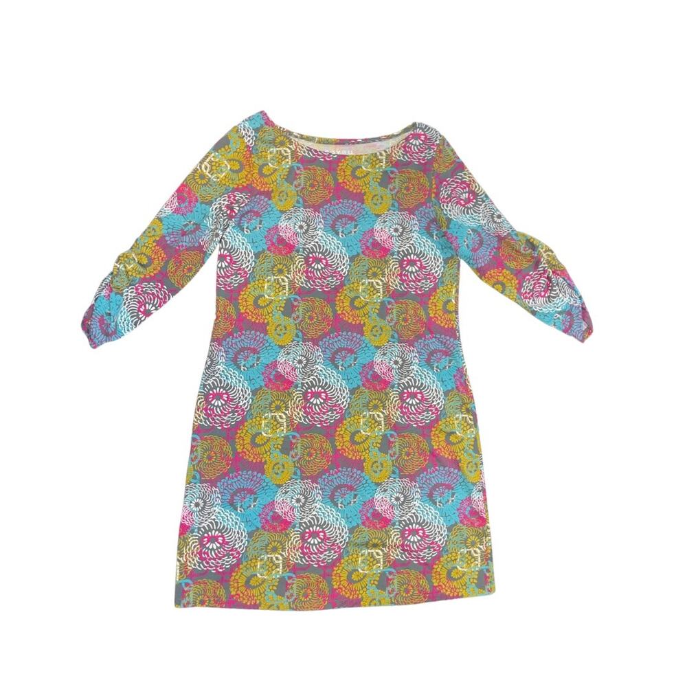 Soybu Abstract Floral Print Long Sleeve Stretch Dress SZ L Artsy Boho Indie
